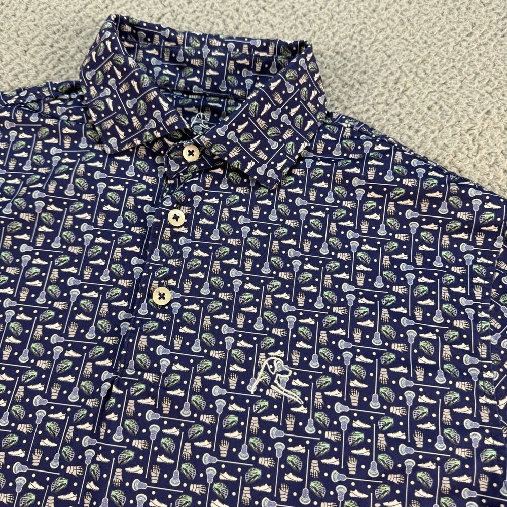 Rhoback Lacrosse Polo Shirt Men's Small Blue All Over Print Performance Golf